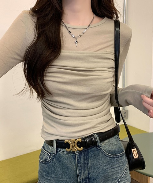 2ly2(トゥーリートゥー)の「透け感が魅力♪上品セクシーなシアートップス(Tシャツ/カットソー・レディース・ホワイト/ブラウン/カーキ・FREE)」の13枚目の写真