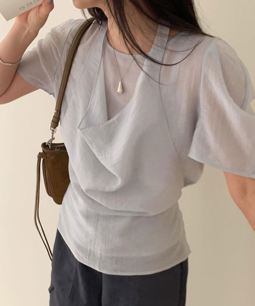 FAVORITO(ファヴォリート)の「リボンホルターネックブラウスセットアップ(シャツ/ブラウス・レディース・ホワイト/ライトブルー・F)」の14枚目の写真