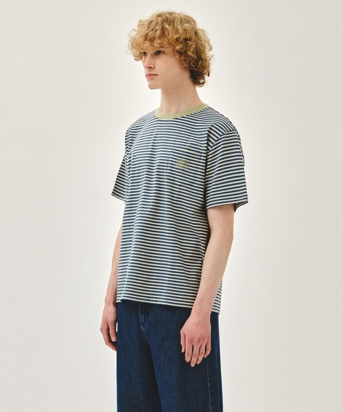 MARITHE + FRANCOIS GIRBAUD(マリテフランソワジルボー)の「SMALL CLASSIC LOGO STRIPE RINGER TEE(Tシャツ/カットソー・レディース・ブルー/ライトグリーン/Navy・MEDIUM/SMALL)」の4枚目の写真