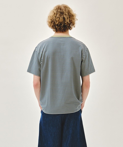 MARITHE + FRANCOIS GIRBAUD(マリテフランソワジルボー)の「SMALL CLASSIC LOGO STRIPE RINGER TEE(Tシャツ/カットソー・レディース・ブルー/ライトグリーン/Navy・MEDIUM/SMALL)」の5枚目の写真