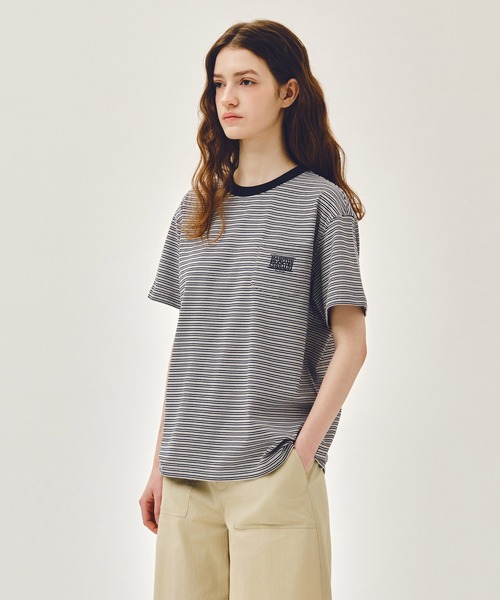 MARITHE + FRANCOIS GIRBAUD(マリテフランソワジルボー)の「SMALL CLASSIC LOGO STRIPE RINGER TEE(Tシャツ/カットソー・レディース・ブルー/ライトグリーン/Navy・MEDIUM/SMALL)」の22枚目の写真