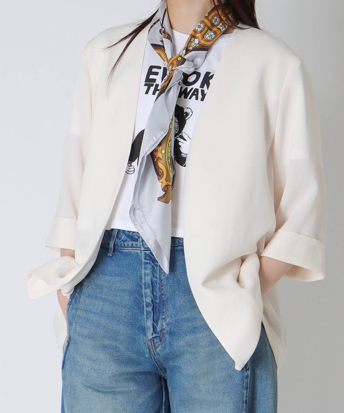 DRESSLAVE(ドレスレイブ)の「B7 / collarless half sleeve jacket(カラーレス半袖ジャケット)(ノーカラージャケット・レディース・ホワイト/ブラック・38)」の1枚目の写真