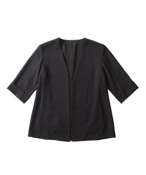 DRESSLAVE(ドレスレイブ)の「B7 / collarless half sleeve jacket(カラーレス半袖ジャケット)(ノーカラージャケット・レディース・ホワイト/ブラック・38)」の2枚目の写真