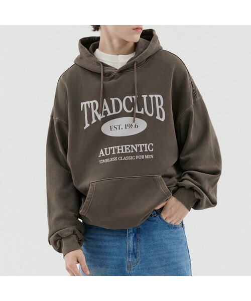 TRADCLUB（トラッドクラブ）の「グラスゴーピグメントウォッシングオーバーフードパーカー5カラー（パーカー・メンズ・ネイビー/チャコール/ブラウン/カーキ/パープル・MEDIUM/LARGE）」の2枚目の写真