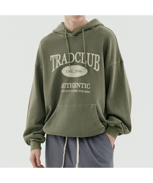 TRADCLUB（トラッドクラブ）の「グラスゴーピグメントウォッシングオーバーフードパーカー5カラー（パーカー・メンズ・ネイビー/チャコール/ブラウン/カーキ/パープル・MEDIUM/LARGE）」の3枚目の写真