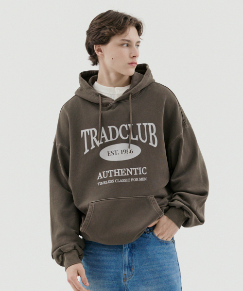 TRADCLUB（トラッドクラブ）の「グラスゴーピグメントウォッシングオーバーフードパーカー5カラー（パーカー・メンズ・ネイビー/チャコール/ブラウン/カーキ/パープル・MEDIUM/LARGE）」の6枚目の写真