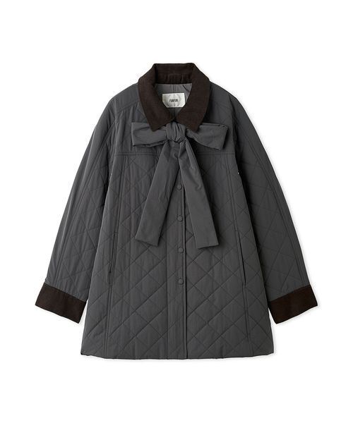 FURFUR(ファーファー)の「【限定カラー】パデッドボウタイキルティングブルゾン(ブルゾン・レディース・チャコールグレー/サックスブルー/チェック・F)」の2枚目の写真