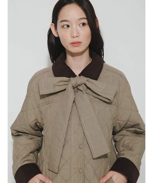 FURFUR(ファーファー)の「【限定カラー】パデッドボウタイキルティングブルゾン(ブルゾン・レディース・チャコールグレー/サックスブルー/チェック・F)」の15枚目の写真