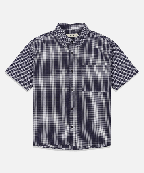 ECORR（エコル）の「[イコル x ホントギ] デイリークロップ半袖チェックシャツ : 2COLOR（シャツ/ブラウス・メンズ・ブラック/ネイビー・1/2）」の6枚目の写真