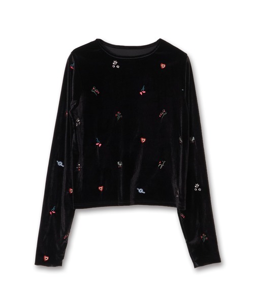 Common Noun(コモン ナウン)の「"HEART" Kana Akiyama ベロアトップス(Tシャツ/カットソー・レディース・ブラック・M)」の1枚目の写真