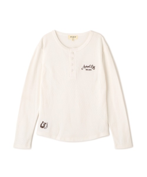 AVIREX(アヴィレックス)の「HONEYCOMB WAFFLE HENLEY T-SHIRT(Tシャツ/カットソー・レディース・チャコールグレー/オフホワイト/オレンジ・S/M)」の12枚目の写真