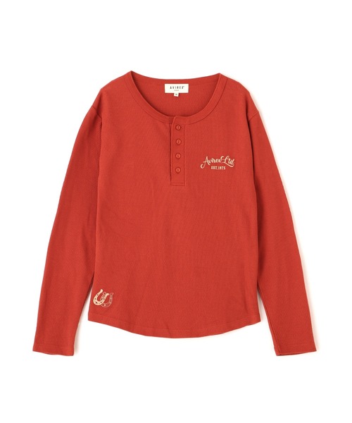 AVIREX(アヴィレックス)の「HONEYCOMB WAFFLE HENLEY T-SHIRT(Tシャツ/カットソー・レディース・チャコールグレー/オフホワイト/オレンジ・S/M)」の5枚目の写真
