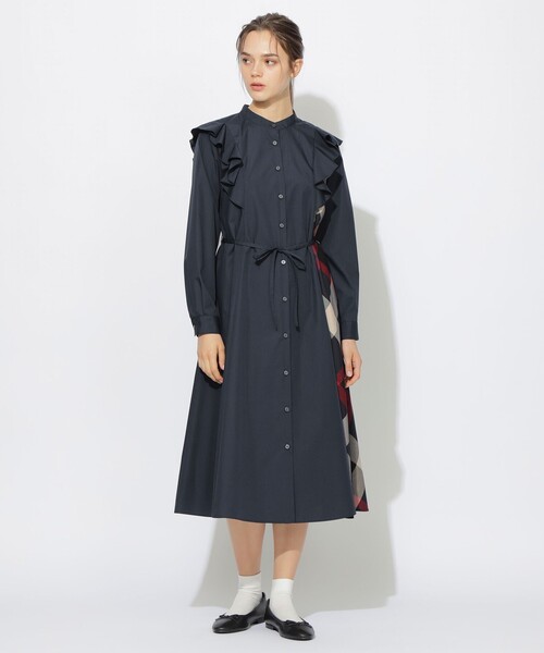CB CRESTBRIDGE（シービークレストブリッジ）の「ラッフルシャツワンピース（ワンピース・レディース・ダークネイビー/ベージュ/レッド系その他4・M/S）」の3枚目の写真