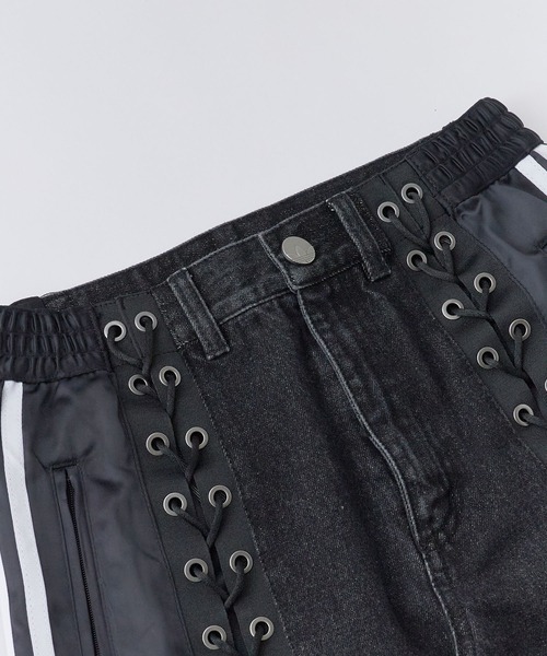 Chick(チック)の「adidas/アディダス ORI DENIM FIREBIRD TP バギーフィット レーシング デニムパンツ 2026年 夏 夏服 秋服(デニムパンツ・レディース・ブラック・XS)」の2枚目の写真