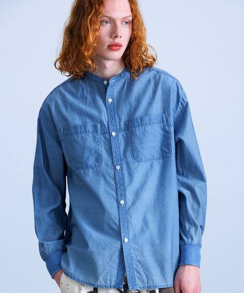 Revo.(レボ)の「Revo. INDIGO 染めナイロン ケミカルウォッシュ リブシャツ(シャツ/ブラウス・メンズ・ブルー/インディゴブルー・1/2)」の1枚目の写真