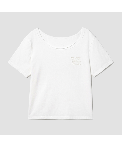 ROIROI(ロイロイ)の「オフショルダーロゴ半袖Tシャツ-ホワイト(Tシャツ/カットソー・レディース・その他・FREE)」の7枚目の写真