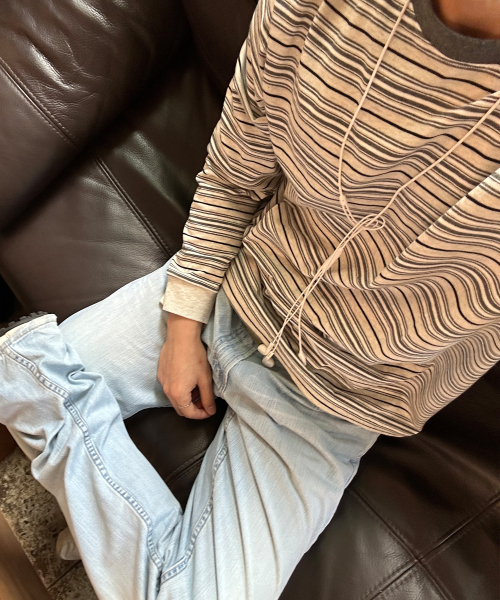 MINDBRIDGE(マインドブリッジ)の「コットン100%ストライプサロペット長袖Tシャツ(Tシャツ/カットソー・メンズ・オートミール・100/105/110/95)」の4枚目の写真