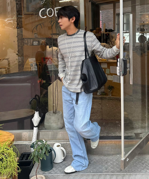 MINDBRIDGE(マインドブリッジ)の「コットン100%ストライプサロペット長袖Tシャツ(Tシャツ/カットソー・メンズ・オートミール・100/105/110/95)」の5枚目の写真