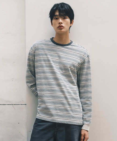 MINDBRIDGE(マインドブリッジ)の「コットン100%ストライプサロペット長袖Tシャツ(Tシャツ/カットソー・メンズ・オートミール・100/105/110/95)」の7枚目の写真