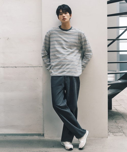MINDBRIDGE(マインドブリッジ)の「コットン100%ストライプサロペット長袖Tシャツ(Tシャツ/カットソー・メンズ・オートミール・100/105/110/95)」の8枚目の写真