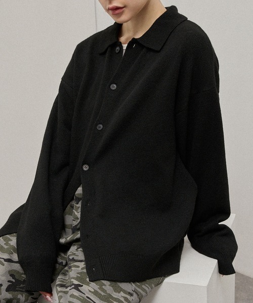 Alfred Alex(アルフレッドアレックス)の「【Alfred Alex】Mix Yarn Knit Shirt Cardigan / ルーズシルエット ミックスヤーン ニットシャツカーディガン(カーディガン/ボレロ・メンズ・スミクロ/ブラウン系/ブルー系/レッド系/チャコール・M/L)」の2枚目の写真