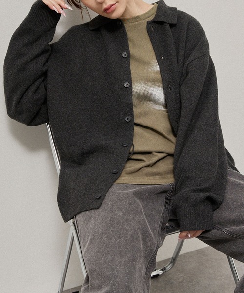 Alfred Alex(アルフレッドアレックス)の「【Alfred Alex】Mix Yarn Knit Shirt Cardigan / ルーズシルエット ミックスヤーン ニットシャツカーディガン(カーディガン/ボレロ・メンズ・スミクロ/ブラウン系/ブルー系/レッド系/チャコール・M/L)」の14枚目の写真