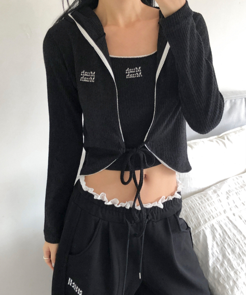 muahmuah（ムーアムーア）の「レースウエスト ワイドウエストゴムパンツ [ブラック]（スウェットパンツ・レディース・その他・FREE）」の2枚目の写真
