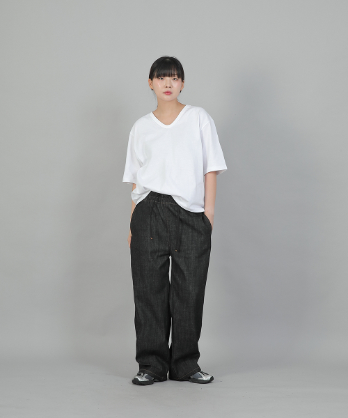 SAINTCREW(セントクルー)の「ポケットレスワークバンディングワイドパンツ EWW-385 デニムブラック(デニムパンツ・レディース・その他・FREE)」の4枚目の写真