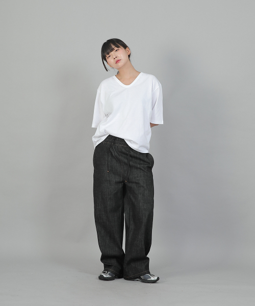 SAINTCREW(セントクルー)の「ポケットレスワークバンディングワイドパンツ EWW-385 デニムブラック(デニムパンツ・レディース・その他・FREE)」の6枚目の写真