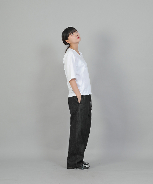 SAINTCREW(セントクルー)の「ポケットレスワークバンディングワイドパンツ EWW-385 デニムブラック(デニムパンツ・レディース・その他・FREE)」の9枚目の写真
