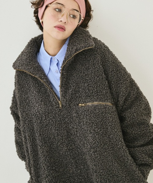 MIRROR STOKE(ミラーストーク)の「【ZOZO限定】BOA ZIPUP BLOUSON/ボアジップアップブルゾン(ブルゾン・レディース・チャコールグレー/アイボリー・MEDIUM)」の1枚目の写真