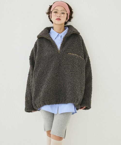 MIRROR STOKE(ミラーストーク)の「【ZOZO限定】BOA ZIPUP BLOUSON/ボアジップアップブルゾン(ブルゾン・レディース・チャコールグレー/アイボリー・MEDIUM)」の5枚目の写真