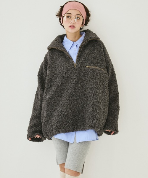 MIRROR STOKE(ミラーストーク)の「【ZOZO限定】BOA ZIPUP BLOUSON/ボアジップアップブルゾン(ブルゾン・レディース・チャコールグレー/アイボリー・MEDIUM)」の6枚目の写真