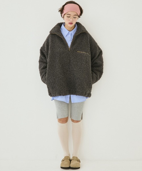 MIRROR STOKE(ミラーストーク)の「【ZOZO限定】BOA ZIPUP BLOUSON/ボアジップアップブルゾン(ブルゾン・レディース・チャコールグレー/アイボリー・MEDIUM)」の14枚目の写真