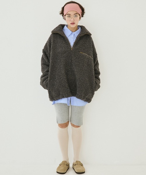 MIRROR STOKE(ミラーストーク)の「【ZOZO限定】BOA ZIPUP BLOUSON/ボアジップアップブルゾン(ブルゾン・レディース・チャコールグレー/アイボリー・MEDIUM)」の13枚目の写真