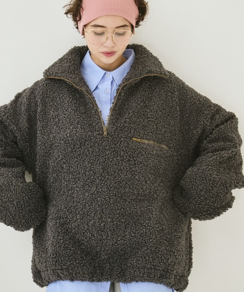 MIRROR STOKE(ミラーストーク)の「【ZOZO限定】BOA ZIPUP BLOUSON/ボアジップアップブルゾン(ブルゾン・レディース・チャコールグレー/アイボリー・MEDIUM)」の4枚目の写真