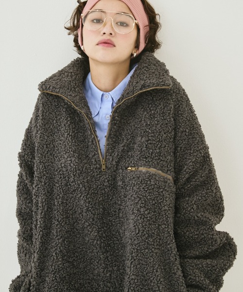MIRROR STOKE(ミラーストーク)の「【ZOZO限定】BOA ZIPUP BLOUSON/ボアジップアップブルゾン(ブルゾン・レディース・チャコールグレー/アイボリー・MEDIUM)」の3枚目の写真