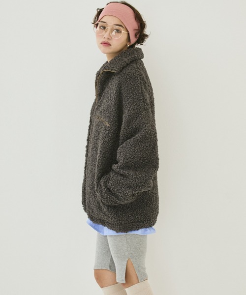 MIRROR STOKE(ミラーストーク)の「【ZOZO限定】BOA ZIPUP BLOUSON/ボアジップアップブルゾン(ブルゾン・レディース・チャコールグレー/アイボリー・MEDIUM)」の9枚目の写真