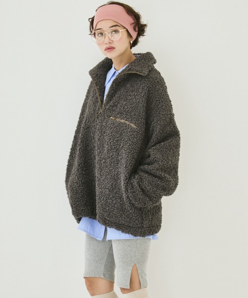 MIRROR STOKE(ミラーストーク)の「【ZOZO限定】BOA ZIPUP BLOUSON/ボアジップアップブルゾン(ブルゾン・レディース・チャコールグレー/アイボリー・MEDIUM)」の8枚目の写真