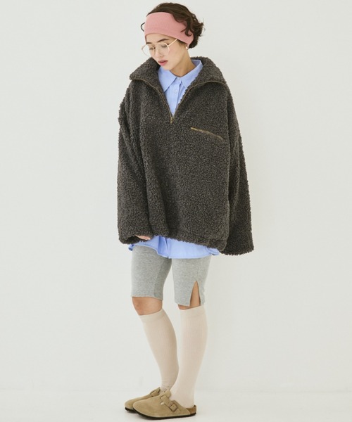 MIRROR STOKE(ミラーストーク)の「【ZOZO限定】BOA ZIPUP BLOUSON/ボアジップアップブルゾン(ブルゾン・レディース・チャコールグレー/アイボリー・MEDIUM)」の16枚目の写真