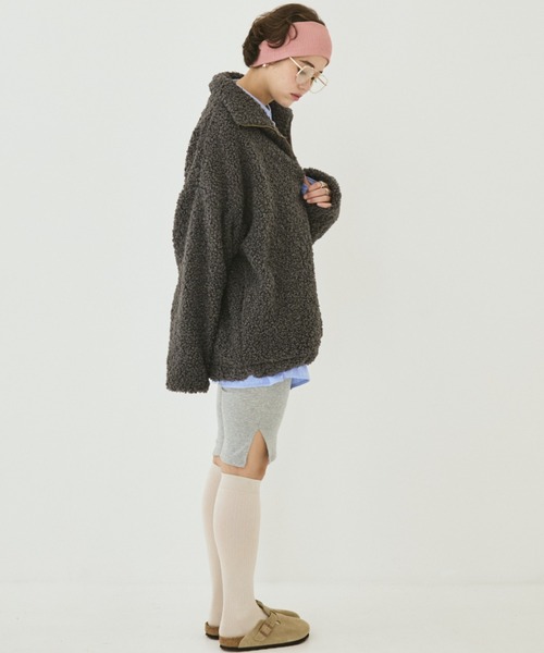 MIRROR STOKE(ミラーストーク)の「【ZOZO限定】BOA ZIPUP BLOUSON/ボアジップアップブルゾン(ブルゾン・レディース・チャコールグレー/アイボリー・MEDIUM)」の18枚目の写真