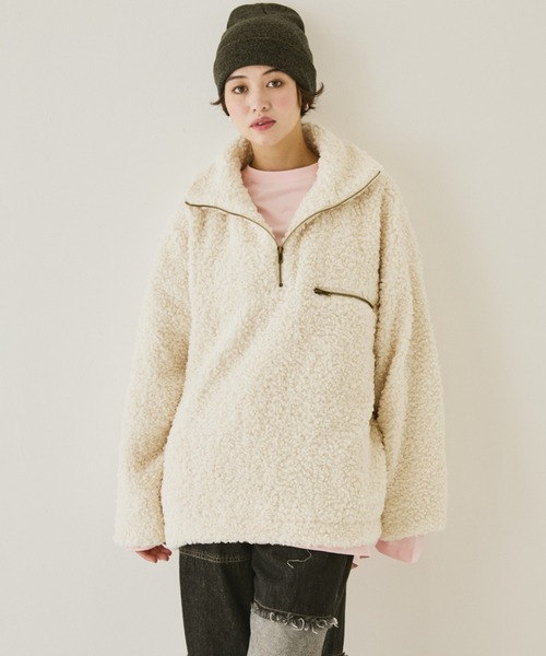 MIRROR STOKE(ミラーストーク)の「【ZOZO限定】BOA ZIPUP BLOUSON/ボアジップアップブルゾン(ブルゾン・レディース・チャコールグレー/アイボリー・MEDIUM)」の20枚目の写真