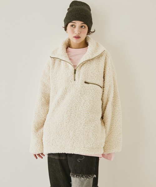 MIRROR STOKE(ミラーストーク)の「【ZOZO限定】BOA ZIPUP BLOUSON/ボアジップアップブルゾン(ブルゾン・レディース・チャコールグレー/アイボリー・MEDIUM)」の21枚目の写真