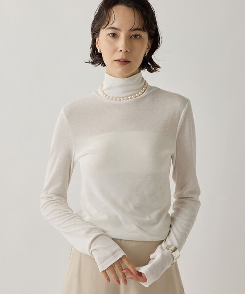 Whim Gazette(ウィムガゼット)の「コットン強撚フライスタートルネックプルオーバー(Tシャツ/カットソー・レディース・オフホワイト/グレー・FREE)」の2枚目の写真