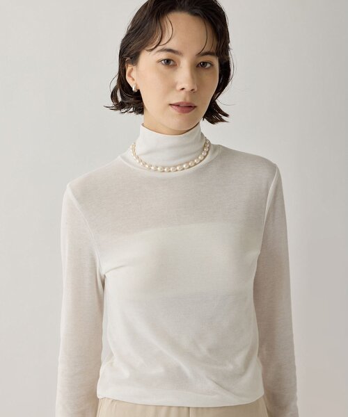 Whim Gazette(ウィムガゼット)の「コットン強撚フライスタートルネックプルオーバー(Tシャツ/カットソー・レディース・オフホワイト/グレー・FREE)」の7枚目の写真
