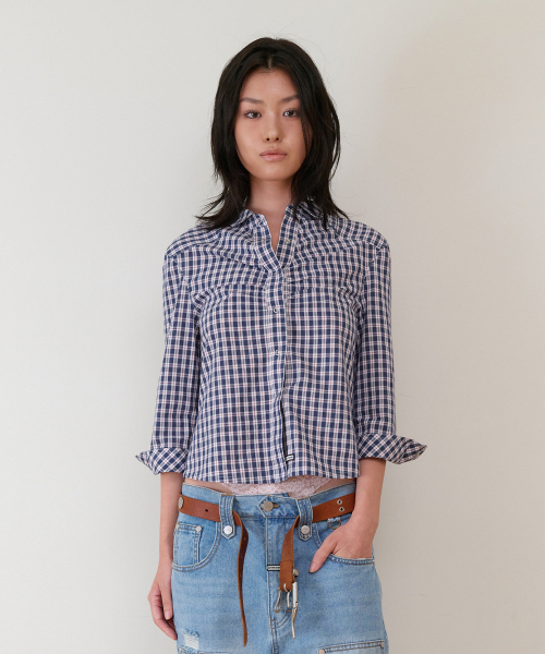 THEVINYLHOUSE(ザバイニルハウス)の「THREE-QUARTER SLEEVE SHIRTS (W) BLUE(シャツ/ブラウス・レディース・その他・SMALL/MEDIUM)」の3枚目の写真