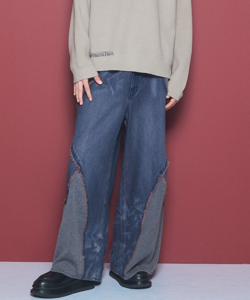 MAISON SPECIAL(メゾンスペシャル)の「《UNISEX》異素材ドッキングプライムワイドデニムパンツ/Different Material Docking Prime-Wide Denim Pants【MAISON SPECIAL/メゾンスペシャル】(デニムパンツ・メンズ・ブラック/ネイビー・0/2/1)」の2枚目の写真