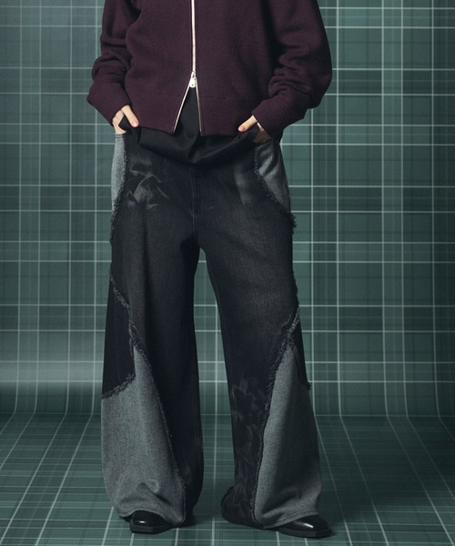 MAISON SPECIAL(メゾンスペシャル)の「《UNISEX》異素材ドッキングプライムワイドデニムパンツ/Different Material Docking Prime-Wide Denim Pants【MAISON SPECIAL/メゾンスペシャル】(デニムパンツ・メンズ・ブラック/ネイビー・0/2/1)」の1枚目の写真