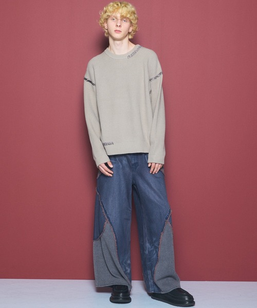 MAISON SPECIAL(メゾンスペシャル)の「《UNISEX》異素材ドッキングプライムワイドデニムパンツ/Different Material Docking Prime-Wide Denim Pants【MAISON SPECIAL/メゾンスペシャル】(デニムパンツ・メンズ・ブラック/ネイビー・0/2/1)」の8枚目の写真