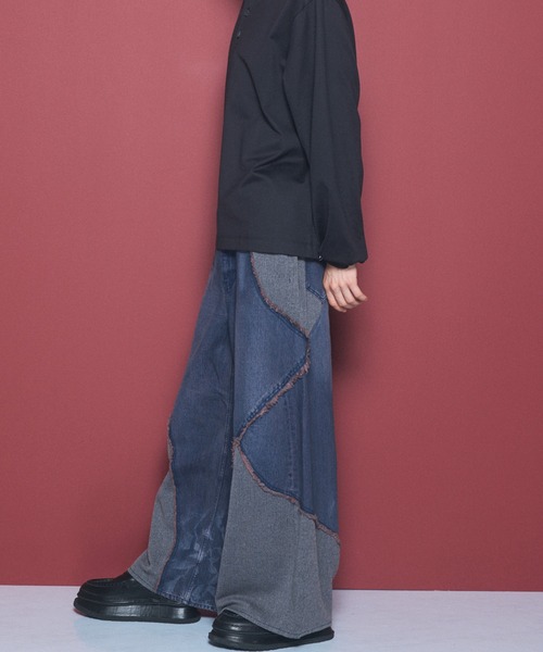MAISON SPECIAL(メゾンスペシャル)の「《UNISEX》異素材ドッキングプライムワイドデニムパンツ/Different Material Docking Prime-Wide Denim Pants【MAISON SPECIAL/メゾンスペシャル】(デニムパンツ・メンズ・ブラック/ネイビー・0/2/1)」の14枚目の写真